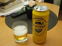 A yellow can of Ottakringer Helles