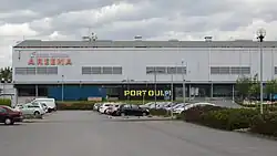 Exterior side view of Oulun Energia Areena in June 2020.