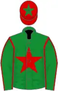Green, red star and seams on sleeves, red cap, green star