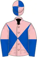 Pink and royal blue diabolo, halved sleeves, quartered cap