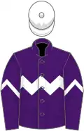 Purple, white chevron hoop on body and sleeves, white cap