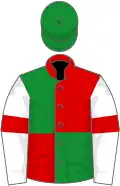 Red and green (quartered), white sleeves, red armlets, green cap