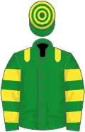 Green, yellow epaulets, hooped sleeves and cap