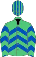 EMERALD GREEN and ROYAL BLUE CHEVRONS, striped cap