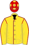 Yellow, red seams, red cap, yellow spots
