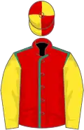 RED, emerald green seams, yellow sleeves, red and yellow quartered cap