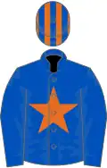 Royal blue, orange star, striped cap