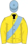 Yellow, light blue sash and cap
