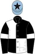 Black and white (quartered), black sleeves, white armlets, light blue cap, black star