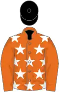 Orange, white stars on body, black cap