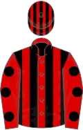 Red and black stripes, red sleeves, black spots