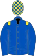 Royal blue, yellow epaulettes, check cap