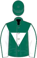 Dark green, white inverted triangle, white sleeves, green seams, green cap