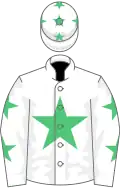 White, emerald green star, stars on sleeves and cap
