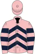 Pink, dark blue chevrons, hooped sleeves, pink cap
