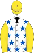 White, Royal Blue stars, Yellow sleeves and cap