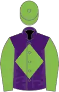 Purple, light green diamond and sleeves, light green cap