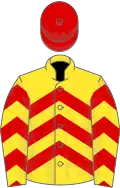 Yellow, red chevrons, red cap