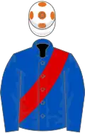 ROYAL BLUE, red sash, white cap, orange spots