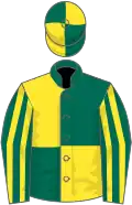 Dark green and yellow (quartered), striped sleeves
