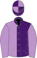 Purple and Mauve halved, Mauve sleeves, quartered cap