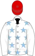 White, light blue stars on body, red cap