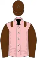 Pink, brown epaulets, sleeves and cap