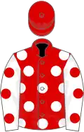 Red, white spots, white sleeves, red spots, red cap