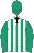 Emerald green and white stripes, emerald green sleeves and cap