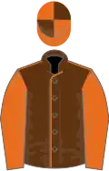 Brown, orange seams and sleeves, quartered cap