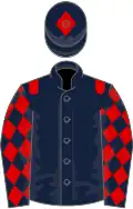 Dark blue, red epaulets, diamonds on sleeves, dark blue cap, red diamond