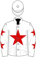 White, red star, red stars on sleeves, white cap