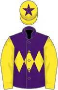 Purple, yellow triple diamond and sleeves, yellow cap, purple star