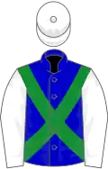 Blue, green cross-belts, white sleeves and cap