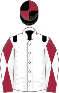 White, black epaulets, maroon and white diabolo on sleeves, black and maroon quartered cap