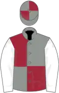 Grey and maroon (quartered), white sleeves