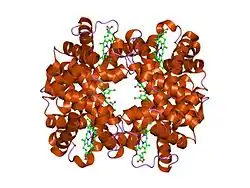2d60: Crystal structure of deoxy human hemoglobin complexed with two L35 molecules