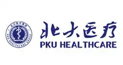 Logo of PKU Healthcare Group (left), calligraphy of "PKU Healthcare" (top right) and English name (bottom right)