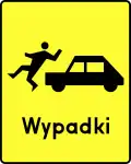 Risk of accident with pedestrian - plate indicating a place of frequent accidents of nature portrayed by the plate - Polish road sign