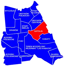 The location of the City Information System area of Natolin within the city district of Ursynów