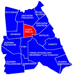 The location of the City Information System area of Stary Imielin within the city district of Ursynów