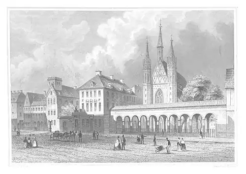 Picture of the Grey Monastery and the monastery church, 1852