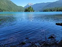 Packwood Lake shown from the Northwest Shore with Johnson Peak and Agnes Island visible