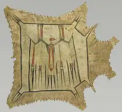 Painting of a thunderbird on an animal hide, originally from the Great Lakes region