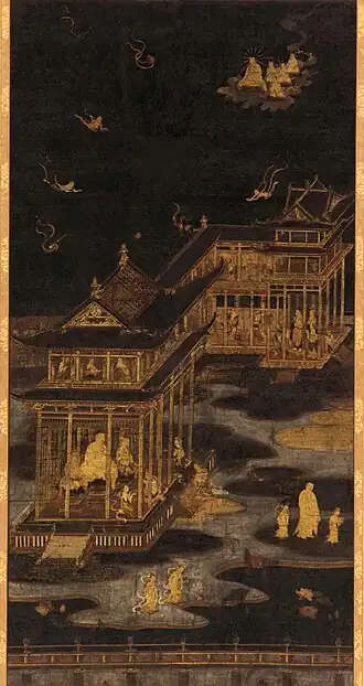 Silk painting of the paradise of Amitabha (Sukhavati). Japan, Heian period, 794–1185