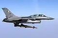 Lockheed Martin F-16BM of the No. 11 Squadron drops 2000lb GBU-10s