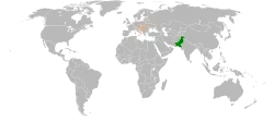 Map indicating locations of Pakistan and Hungary