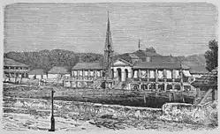 Image 51The National Palace burned down during the revolt against Salnave in 1868 (from History of Haiti)