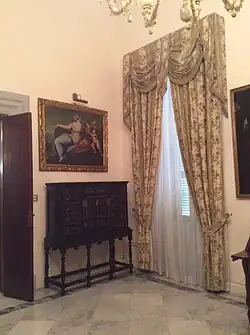 Painting and antique Chinese cabinet