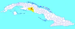 Palmira municipality (red) within Cienfuegos Province (yellow) and Cuba